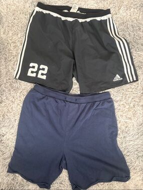 adidas Black Shorts with White Stripes + Navy Athletic Shorts Duo